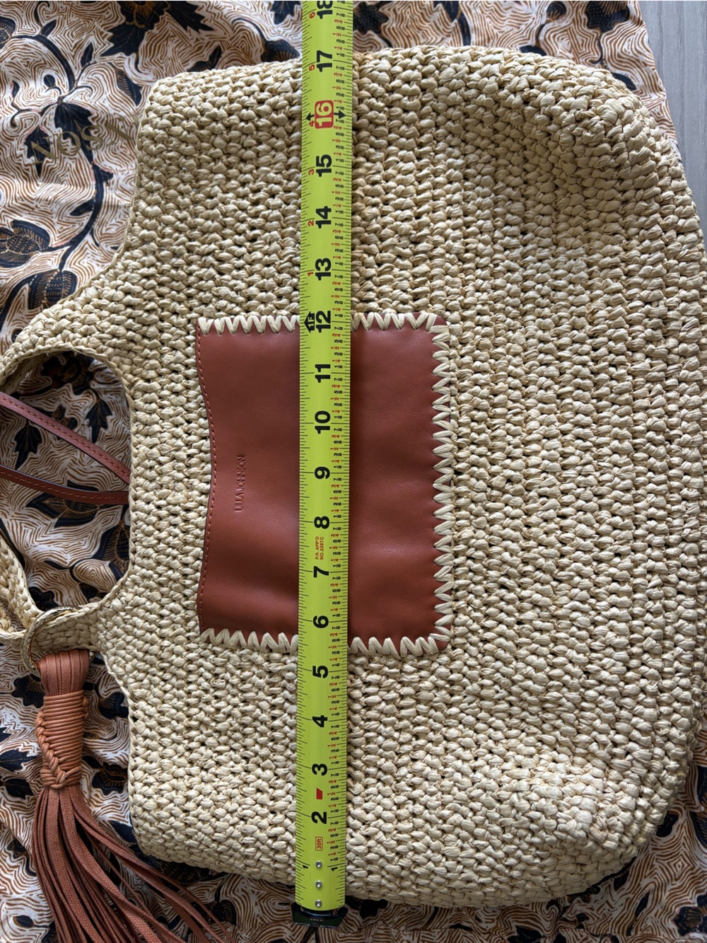 Ulla Johnson Revolve Raffia Tote Bag Genuine Leather Pocket and Tassel Tan/Beige - Picture 7 of 10